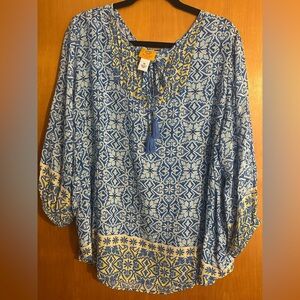 Blue and Yellow Patterned Women's Top